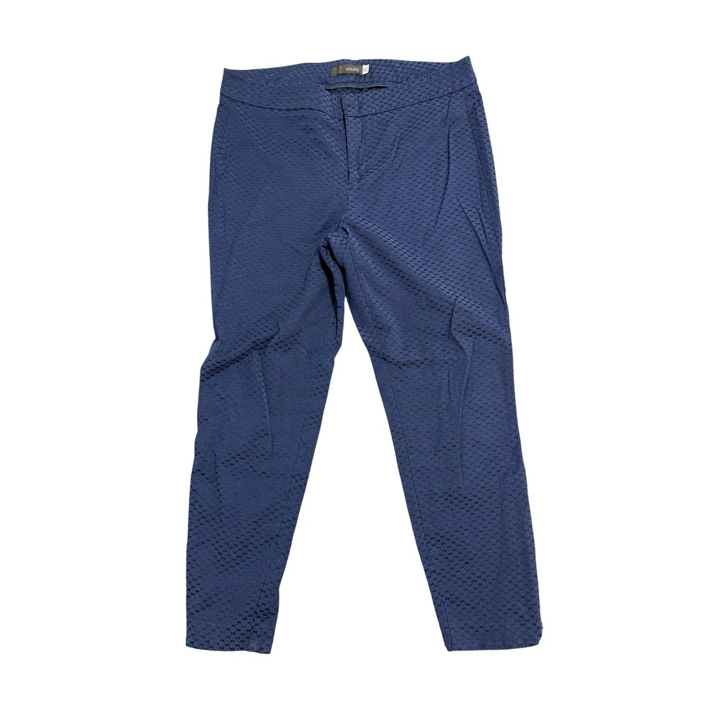 Crosby‎ Pants Womens 12 Navy Polka Dot Cropped Ankle Zip Stretch Tapered